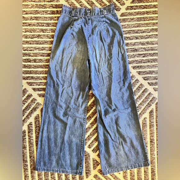 Vintage 1970s 70s Wide Leg Bell Bottom Denim Jeans Small Pics for Measurements - Picture 6 of 12